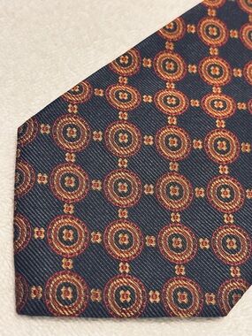Jos. A. Bank Navy Silk Tie with Gold and Red Medallions